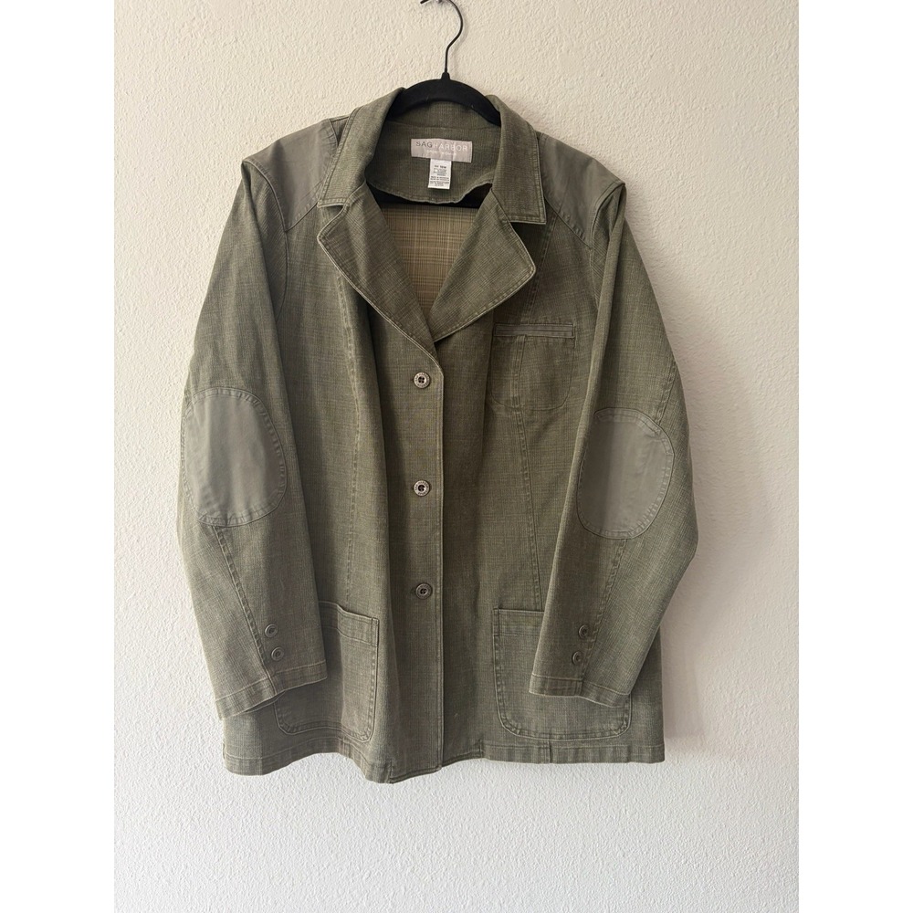 Sag Harbor Women's Plus Plaid Single Breasted Jacket With Patch Elbows 18W